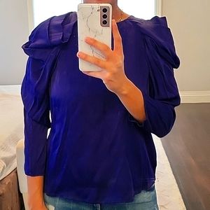 WOMEN'S ROYAL BLUE "SILK" BLOUSE  WITH SHOULDER DETAILS SIZE SMALL $40
